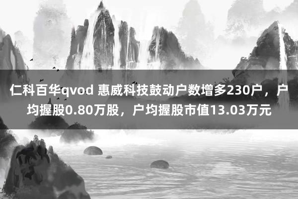 仁科百华qvod 惠威科技鼓动户数增多230户，户均握股0.80万股，户均握股市